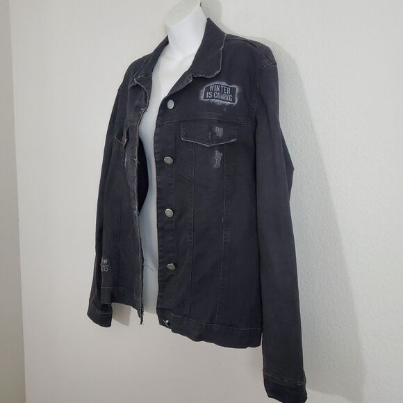 Game Of Thrones Women's Denim Jacket Large Black House Stark Studio Geek Cosplay - Picture 8 of 12